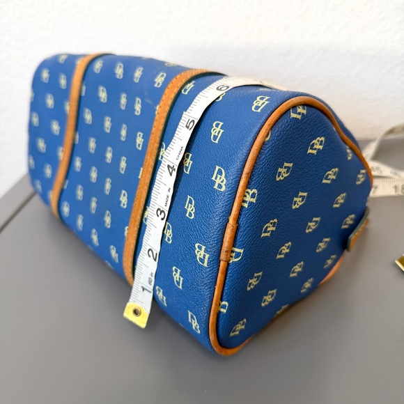 Dooney and Bourke Blue Signature Coated Canvas Barrel Bag and Tan Leather Straps - Picture 7 of 11